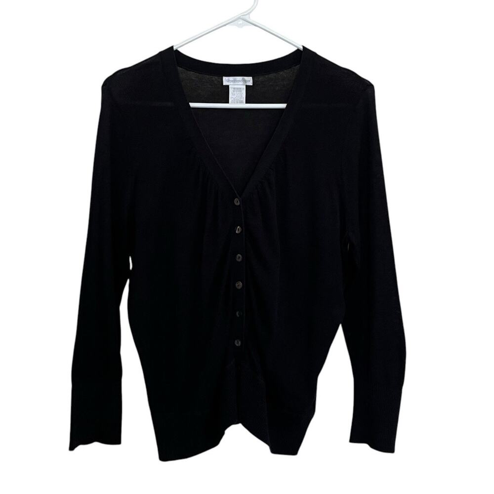Worthington | Black Silk Blend Ruched Button Cardigan Sweater Medium Academia